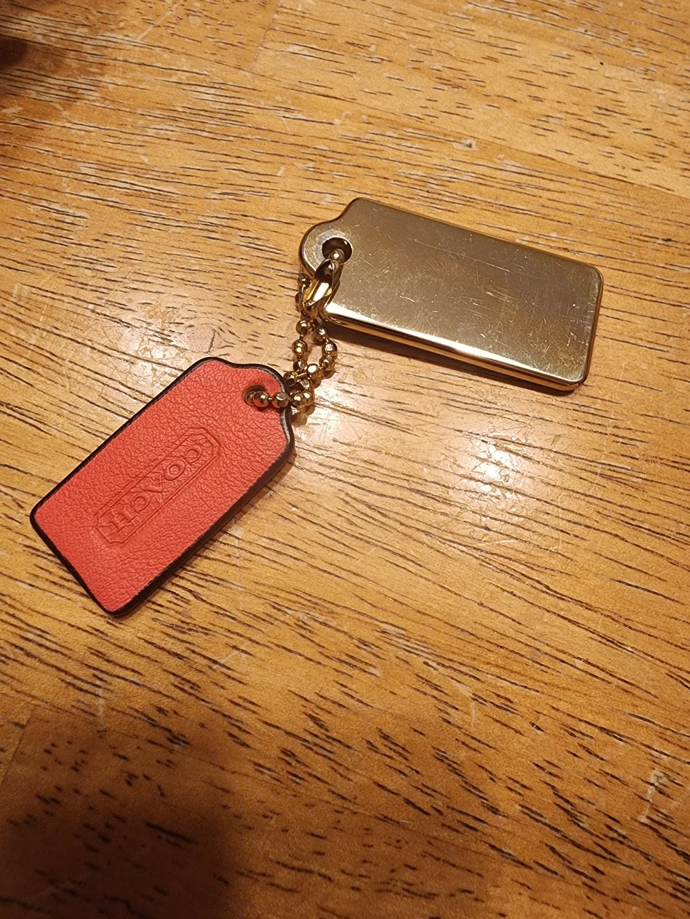 Coach Gold Metal & Red Leather Double Tag Key Charm